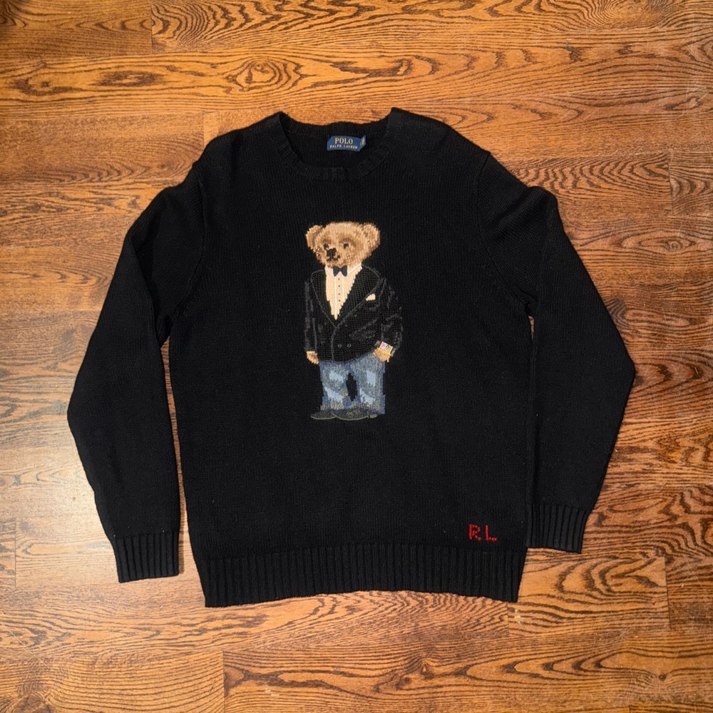 Ralph Lauren Black Sweater with Bear Design